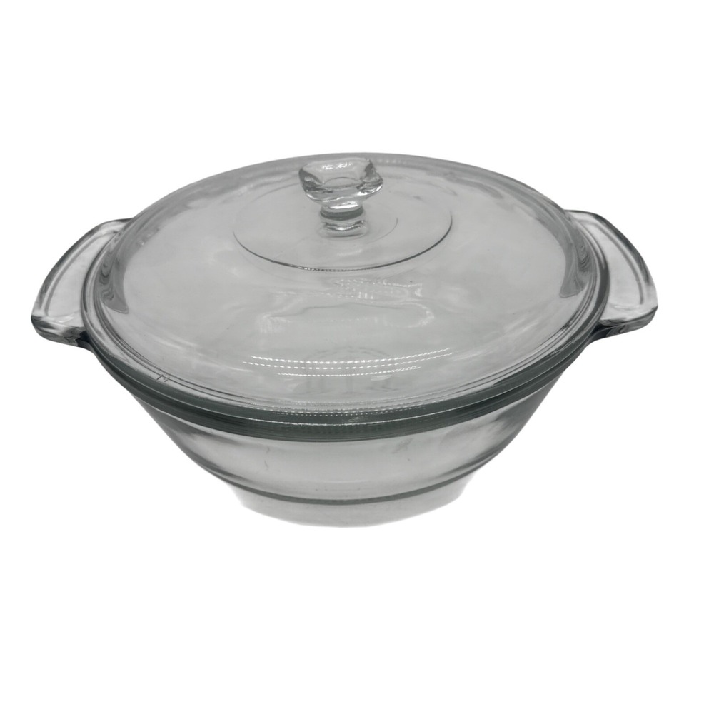 Anchor Hocking CASSEROLE DISH With Lid Clear Glass Round 2 Qt 9" Diameter